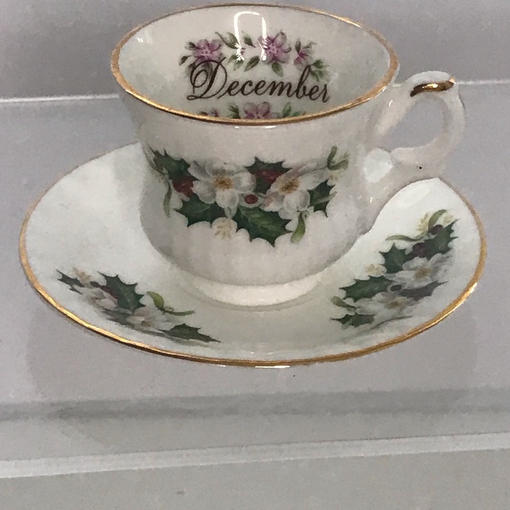 ROYAL CASTLE Flower of the Month December Mini Teacup & Saucer Staffordshire